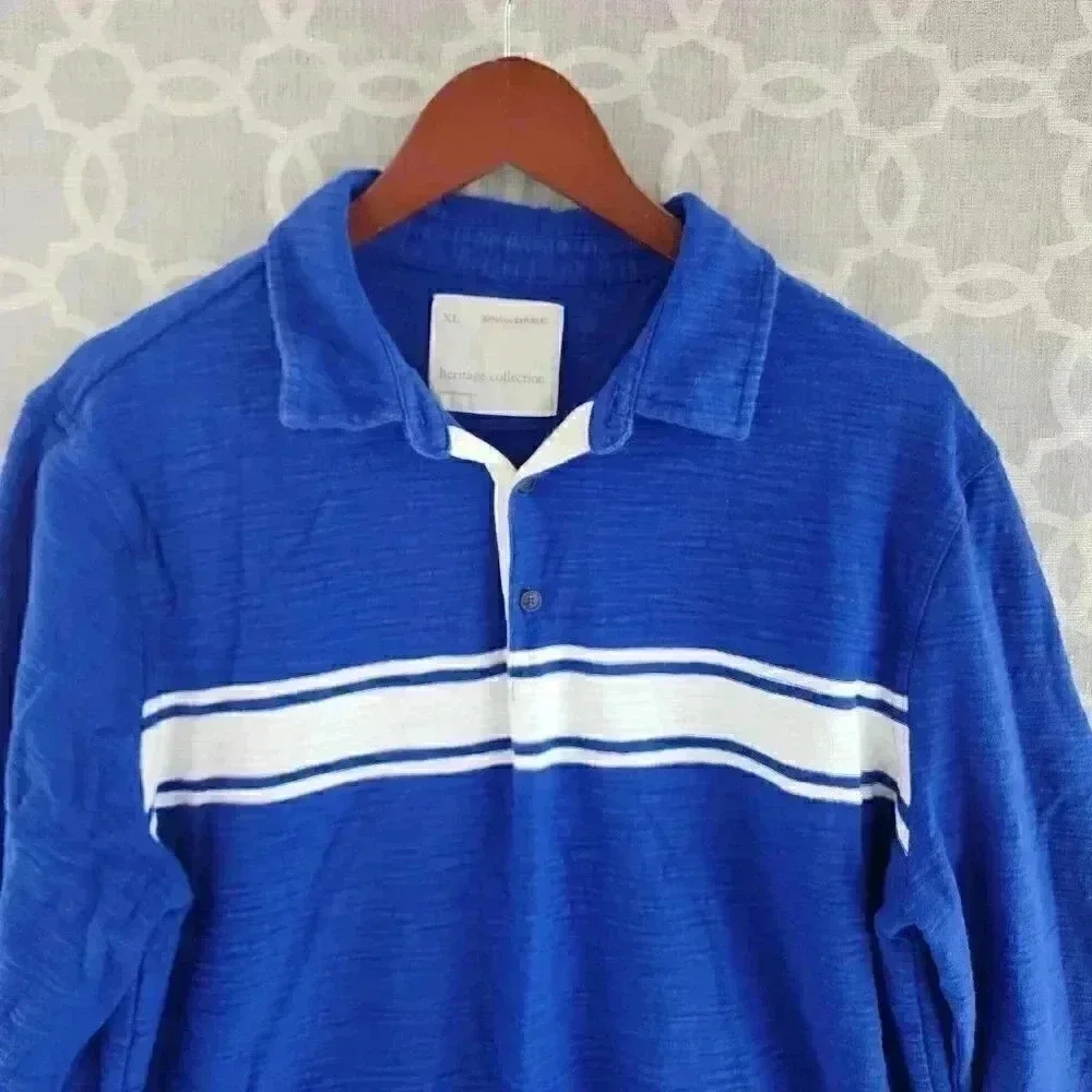 💥 Banana Republic Heritage Collection Blue Textured Long Sleeve Polo Men's XL